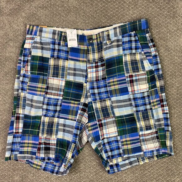 J. CREW Shorts Men's 36 Gramercy Patchwork Madras Plaid Cotton NWT - Picture 1 of 12